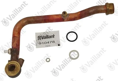 Vaillant Rohr mit verschiedenen Dichtungsringen und einer Artikelnummer, sichtbar rostige Oberfläche und gerade Form, als Teil eines Heizsystems verwendet.